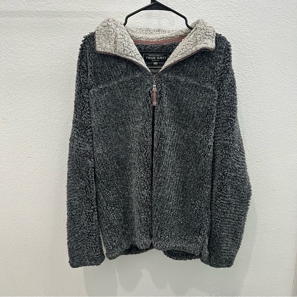 True Grit Quarter Zip Fleece Pullover Dark Grey Mens Medium Fuzzy Sherpa - Picture 1 of 7